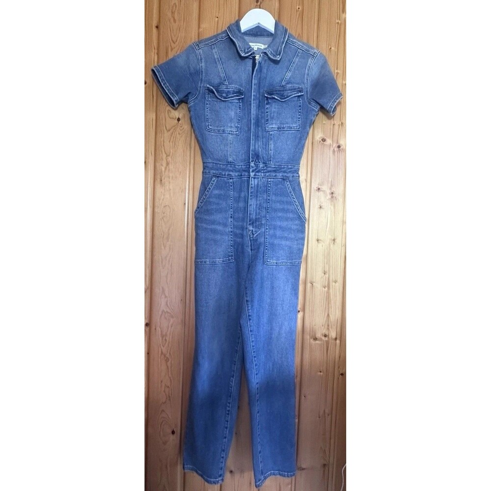 Good American Fit For Success Denim Jumpsuit Size 1 Short Sleeve Medium Wash